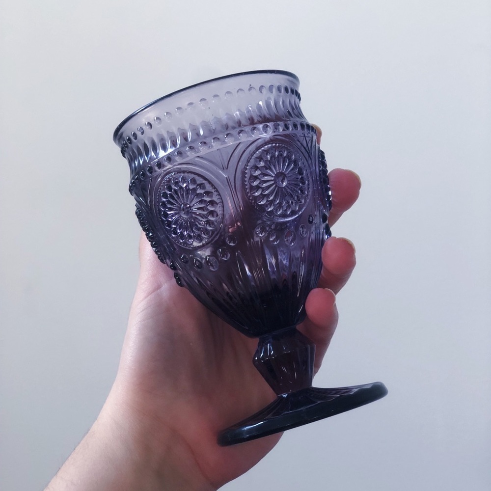 Set of Six Vintage Violet Embossed Pressed Godinger Goblet
